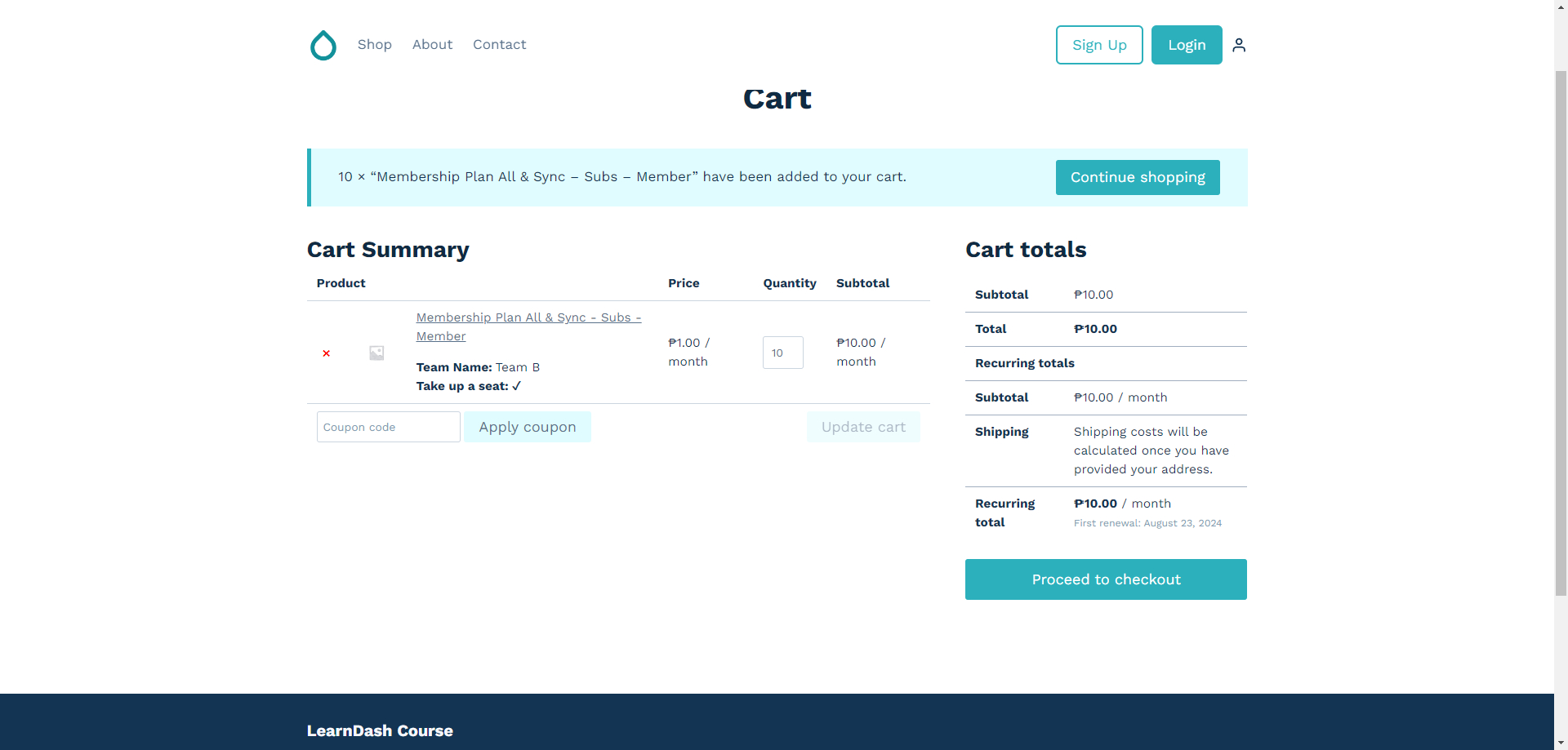 Cart page